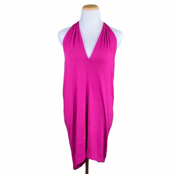 Express Magenta Hi/Low Draped Racerback Tank Dress